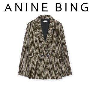 Anine Bing Diana Fishbone Blazer XS Oversized Tailored Neutral Jacket